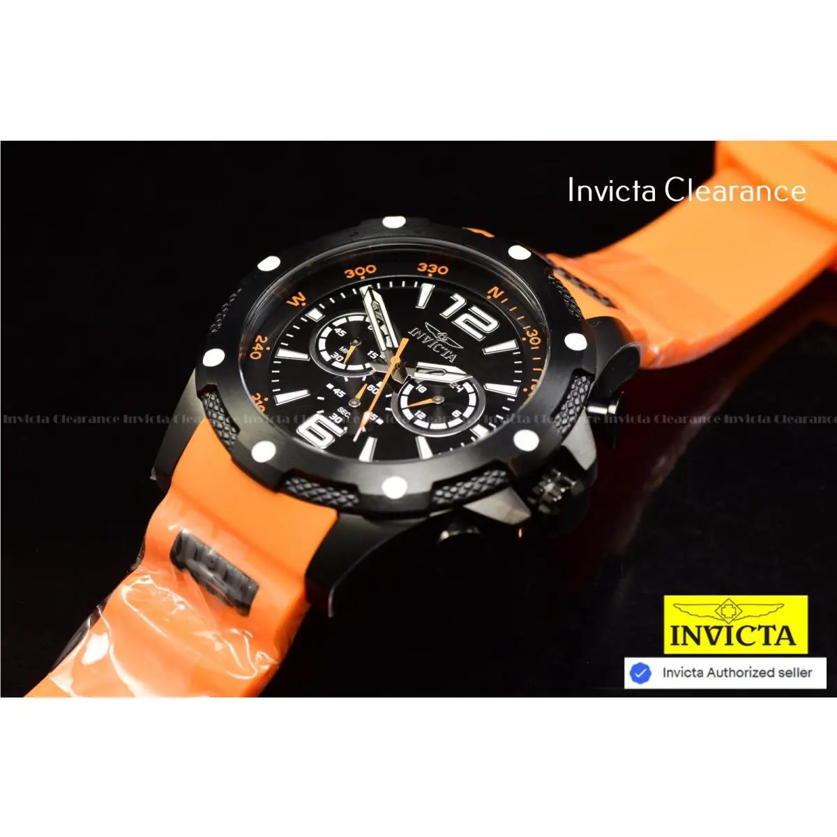 Invicta Mens 50m I-force Axis Black Dial Chronograph Orange Tone Strap SS Watch