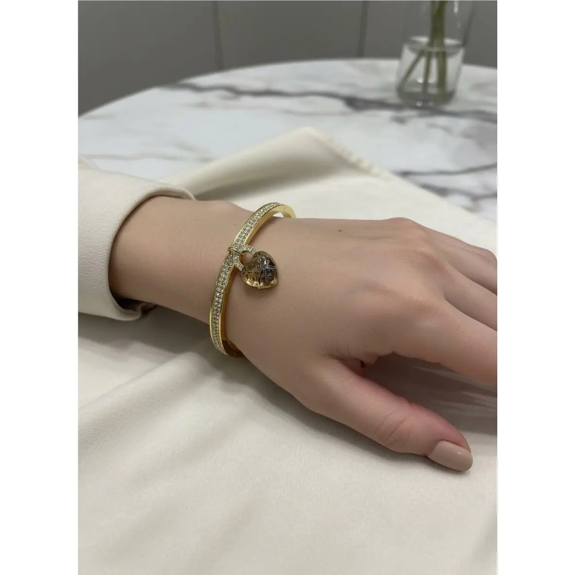 Michael Kors Logo Love Gold-tone Hinged Bracelet Clear Stones S1E