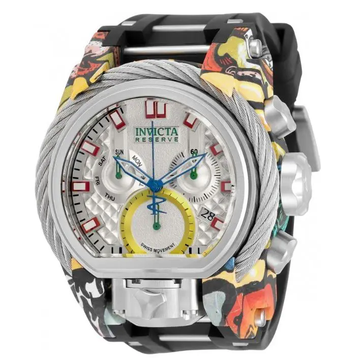 Invicta Reserve Bolt Zeus Magnum 52mm Graffiti Hydroplated Chrono Watch 32803 - Dial: Gray, Multicolor, Red, Silver, Yellow, Band: Black