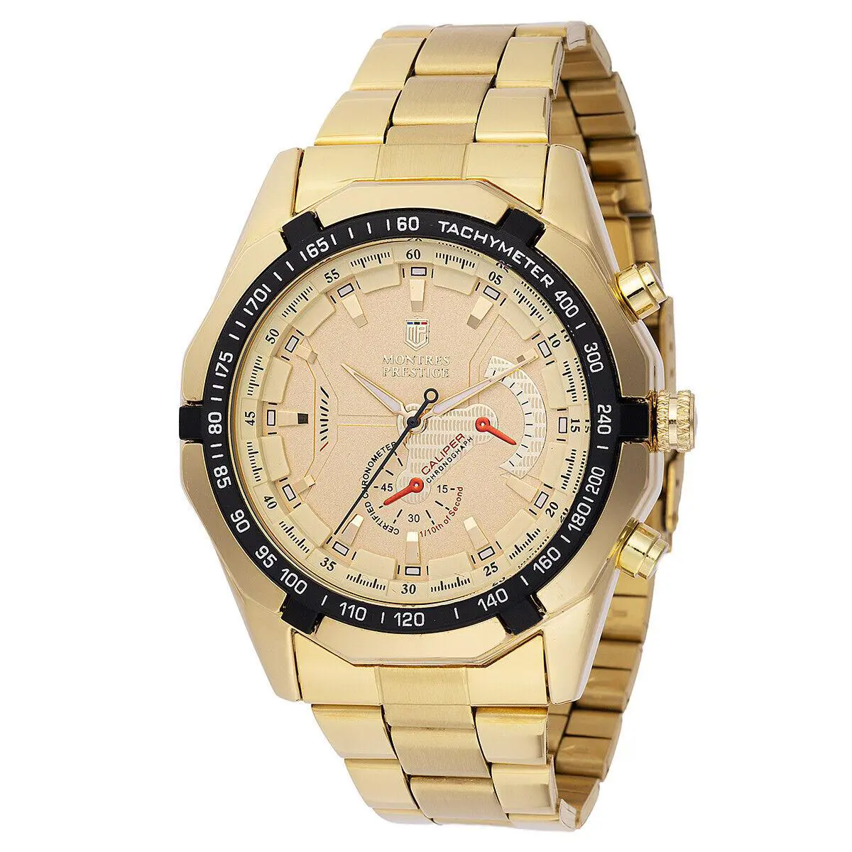Invicta X Montres Prestige Men`s Gold/black Watch 46mm MPW-0099 - Dial: Black, Band: Gold, Bezel: Black, Gold