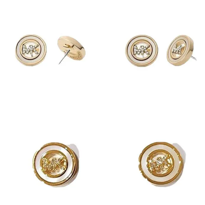 Michael Kors Gold Tone MK Logo Mop Crystals Disc Stud Earrings MKJ7764