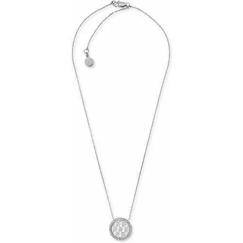 Michael Kors Silver Chain Monogram Mop Crystals Disc Charm Necklace MKJ5371