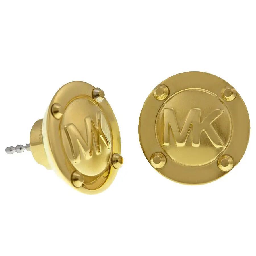 Michael Kors MK Logo Yellow Gold Stainless Steel Stud Earrings MKJ1666710 + Box