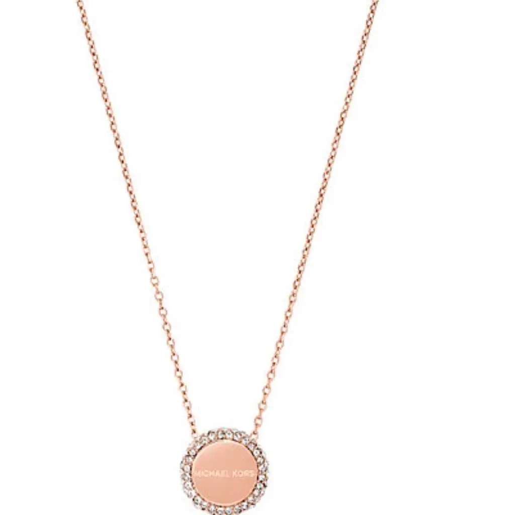 Brilliance Rose Gold MK Logo Necklace Crystals MKJ6180791 + MK Box by Michael Kors