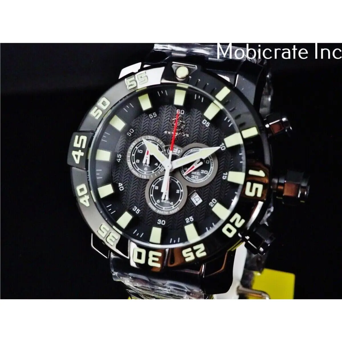 Invicta 53mm Mens Sea Base Ltd.ed of 1000 Swiss 5050E Chrono Black SS Watch