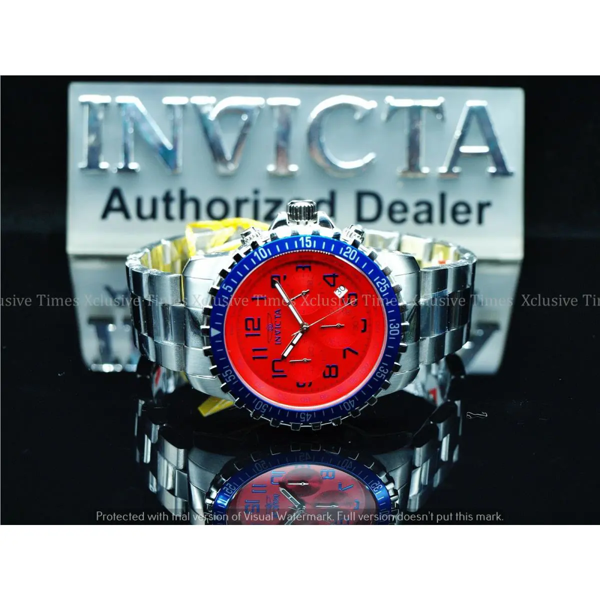 Invicta Men`s 45mm Specialty Pilot Chronograph Red Dial Bracelet SS Watch