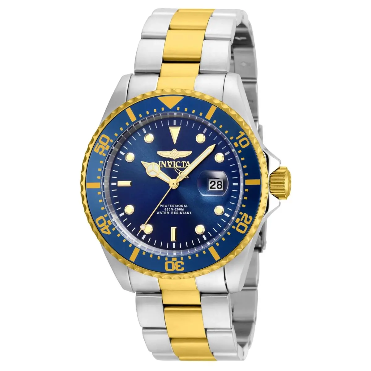 Invicta 22058 Pro Diver Coin Edge Blue Watch TU Tone Stainless Steel 43MM H - Dial: Blue, Band: Gold, Silver, Bezel: Blue, Gold