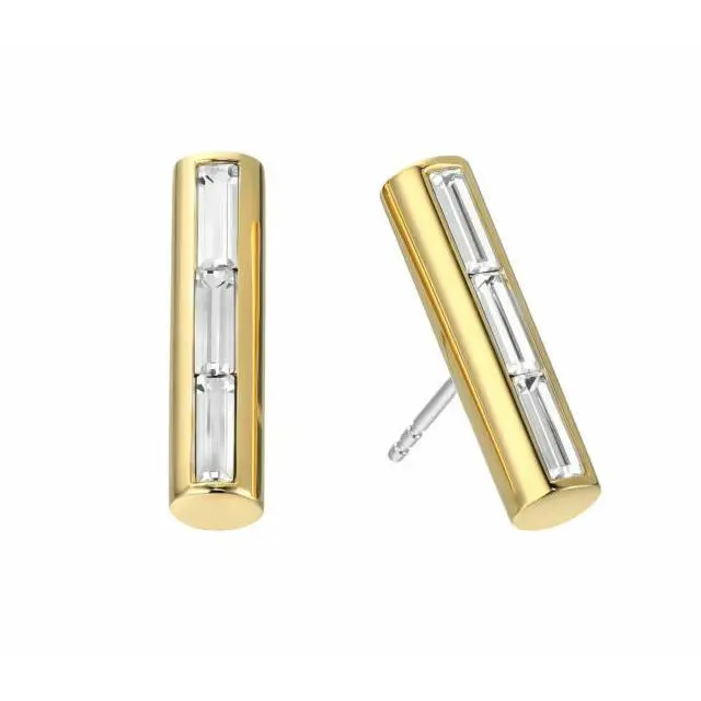 Michael Kors Gold Tone Tie Affair Baguette Barrel Earrings MKJ6067