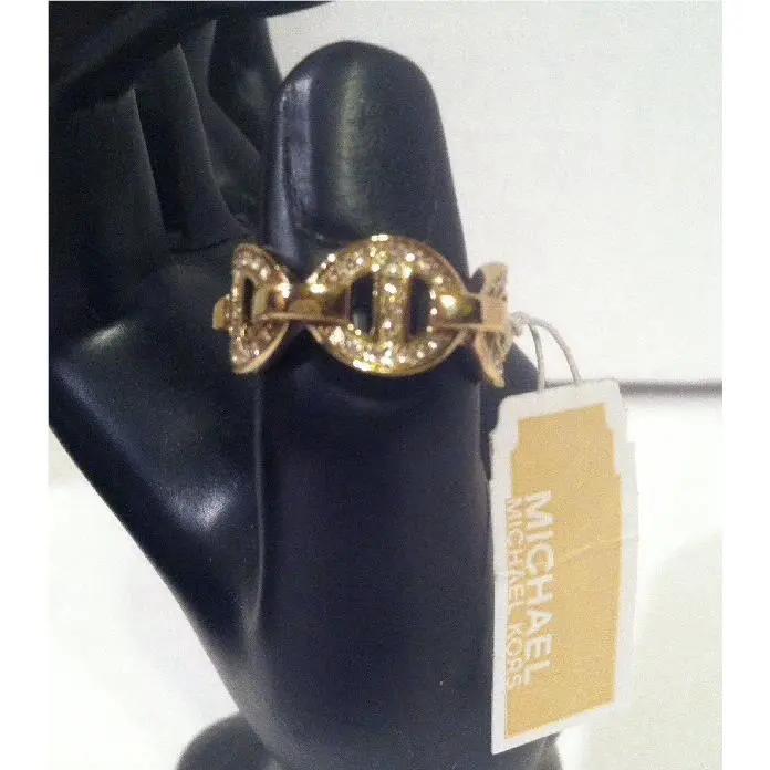 Michael Kors Gold Tone Pave Heritage Maritime Link Ring MKJ3993 Size 7