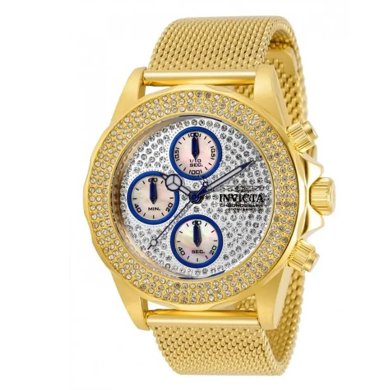 Invicta Pro Diver Women`s 38mm Gold Pave Crystal Chronograph Watch 32935