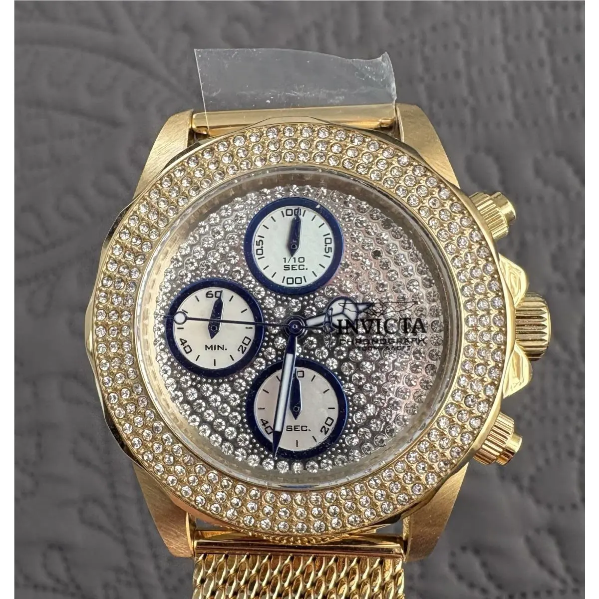 Invicta Pro Diver Women`s 38mm Gold Pave Crystal Chronograph Watch 32935