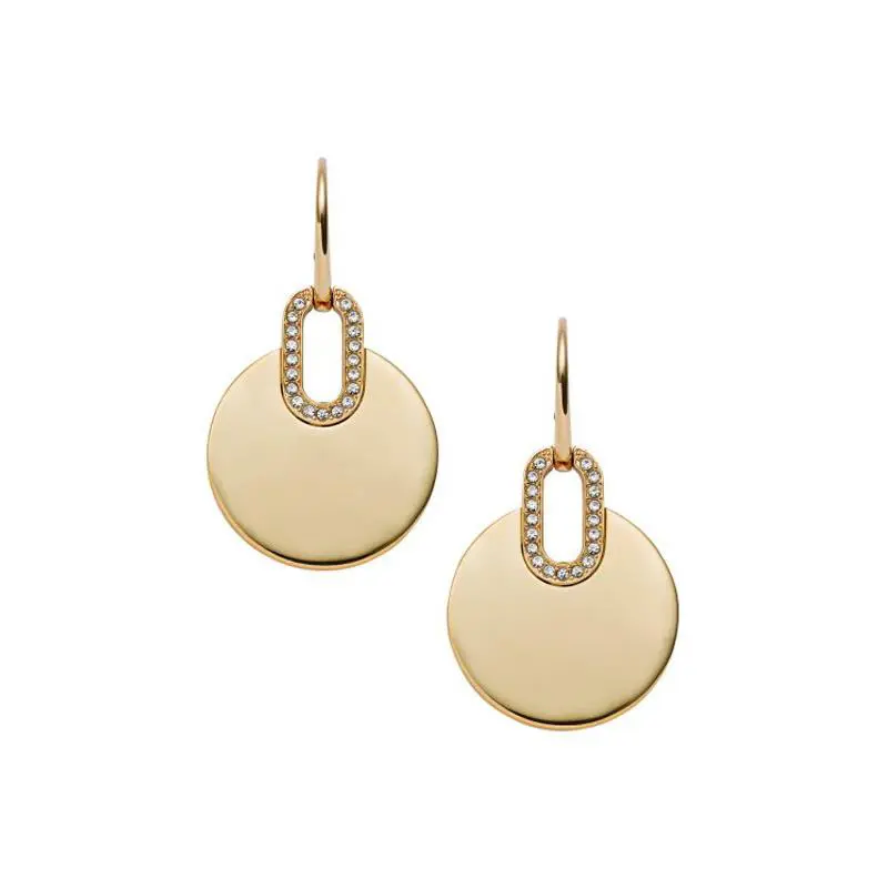 Michael Kors Polished Gold Tone Pave Crystals Disk Drop Earrings MKJ4613