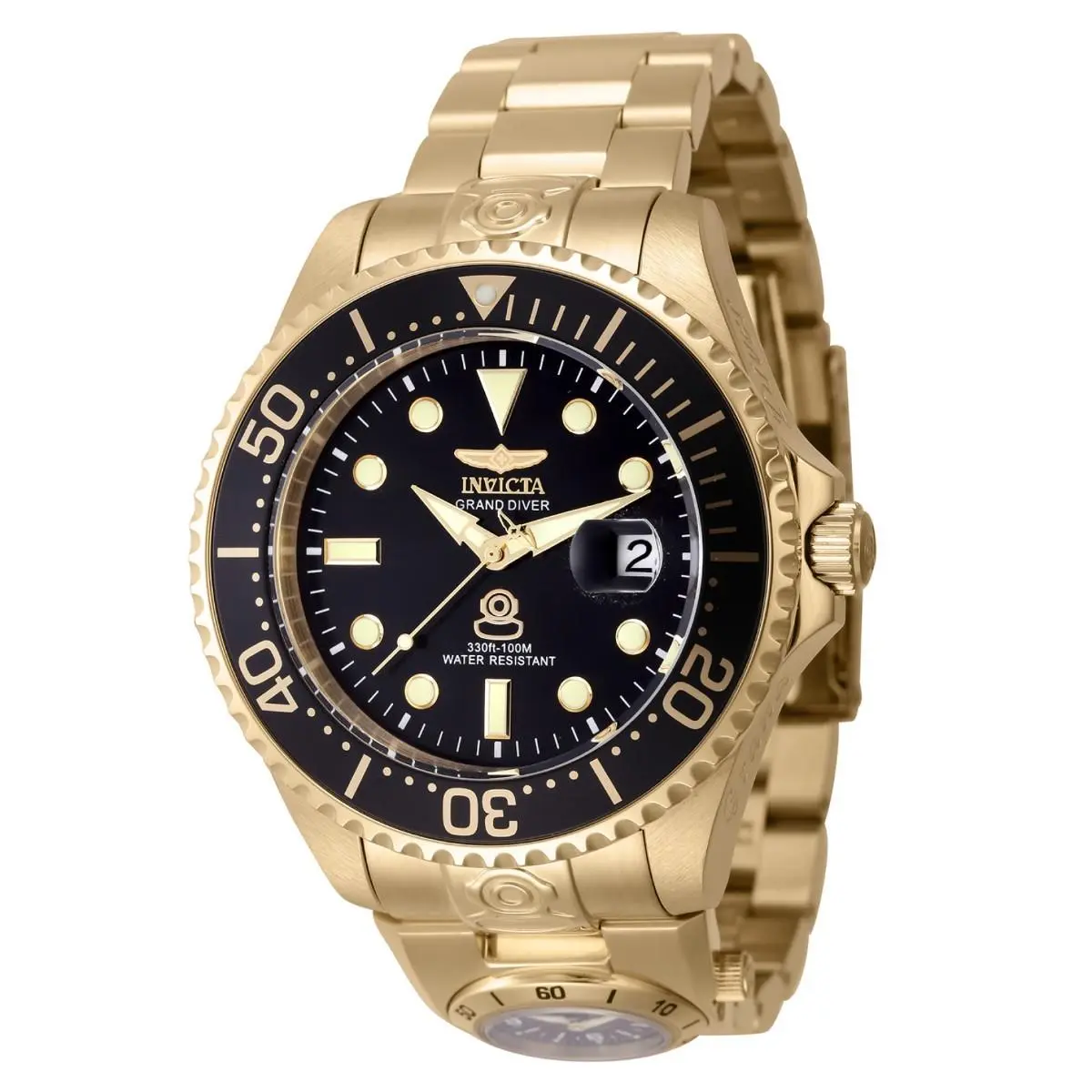 Invicta Men 47mm Gmt Dial Dual Time Black Dial Automatic Gold Tone SS 100m Watch