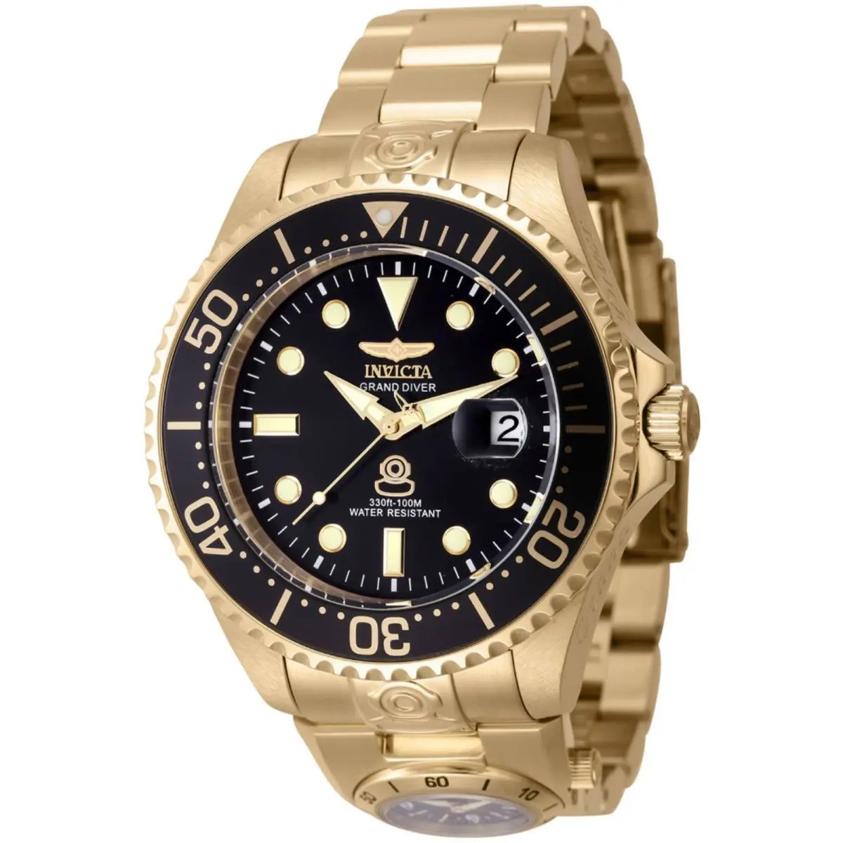Invicta Men 47mm Gmt Dial Dual Time Black Dial Automatic Gold Tone SS 100m Watch