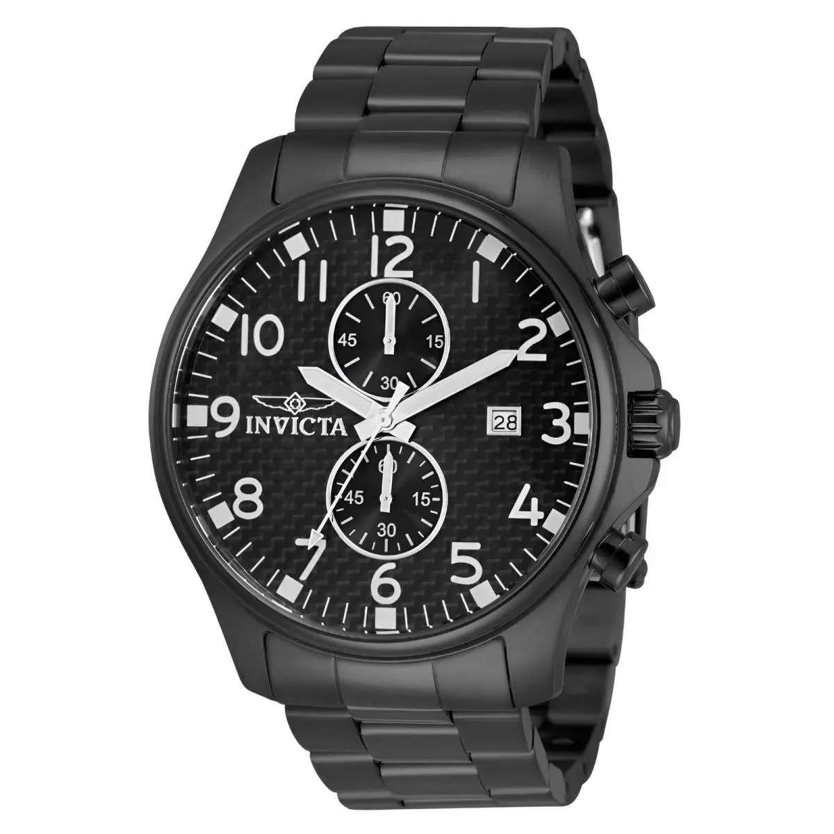 Invicta Men`s Watch Oversized Quartz Chronograph Black Carbon Fiber Dial 0383 - Dial: Black, Band: Black, Bezel: Black