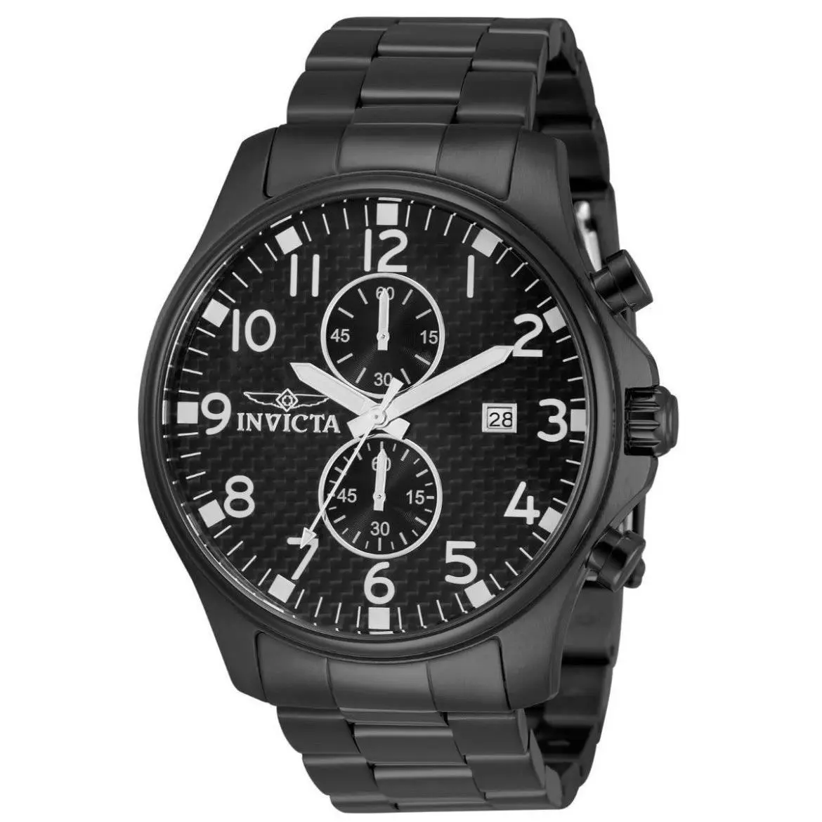 Invicta Specialty 0383 48mm Black Stainless Steel Men`s Wristwatch - Dial: Black, Band: Black, Bezel: Black