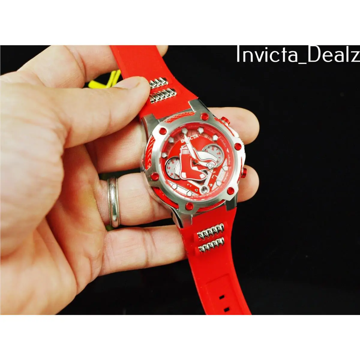 Invicta 40mm Mlb Boston Red Sox Bolt Gmt Quartz Red Strap SS Watch