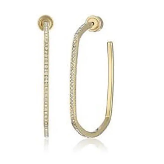 Michael Kors Gold Tone Square Crystals Hoop Earrings MKJ4592