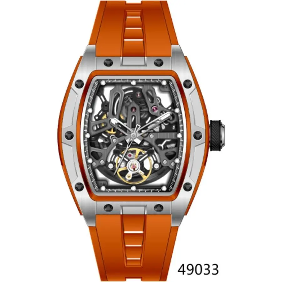 Invicta S1 Rally Automatic Black Dial Men`s Watch 49033 - Dial: Black, Band: Orange, Bezel: Silver-tone and Silver