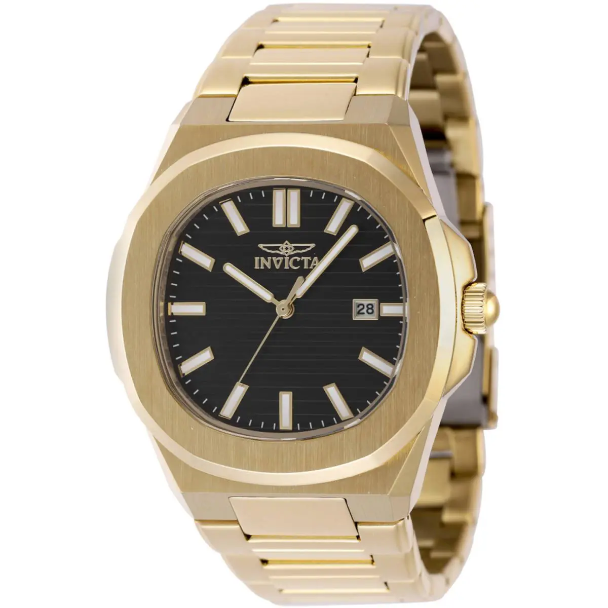Invicta Men`s Watch Speedway Quartz Black Dial Yellow Gold Bracelet 48516 - Dial: Black, Band: Yellow