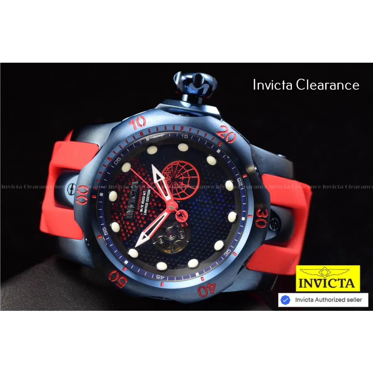 Invicta Mens Marvel Spiderman 54mm Lim Ed Automatic Blue Red SS 1000m Watch