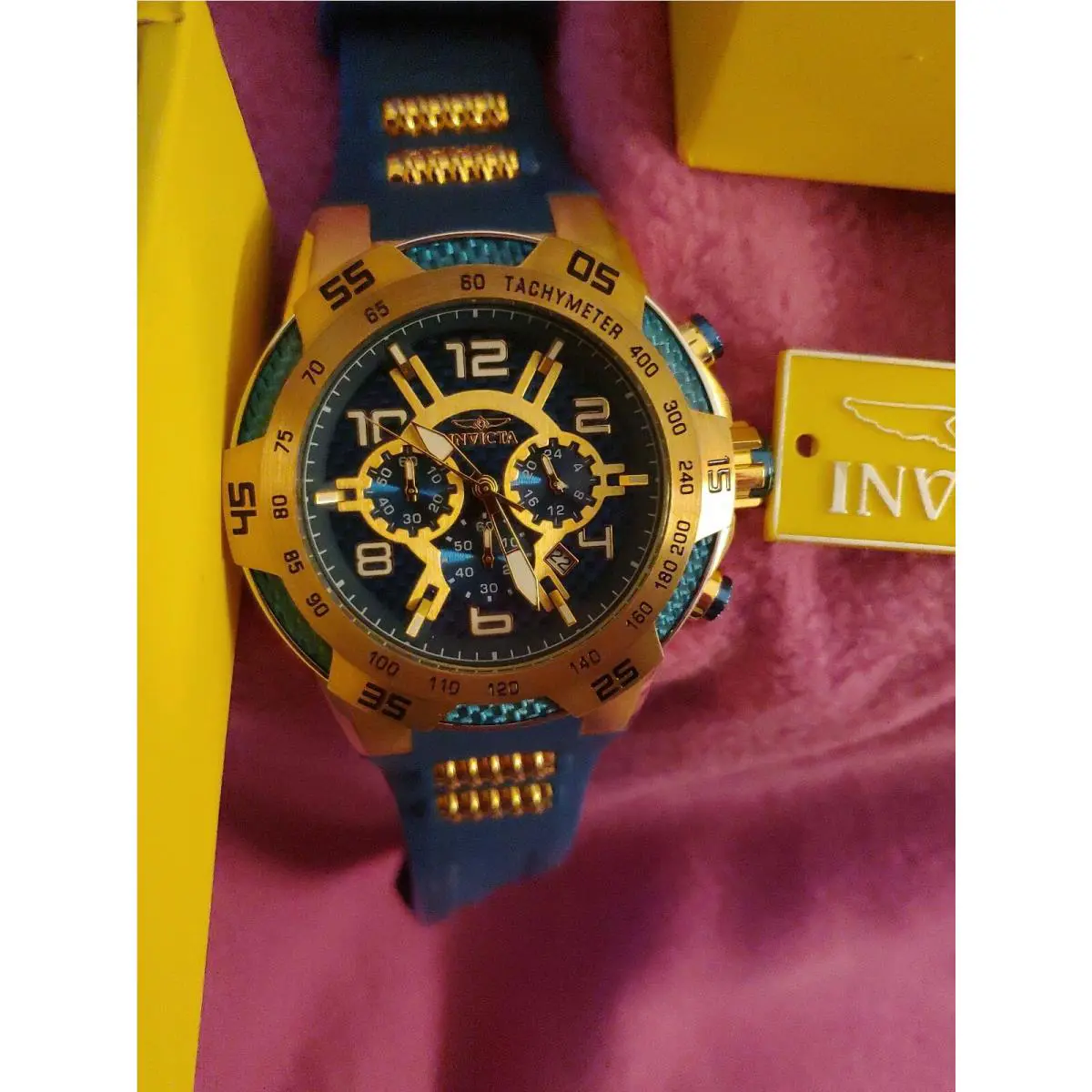Invicta Speedway 24232 51 MM Timepiece Gorgeous Blue/gold Dial/band Tachymeter