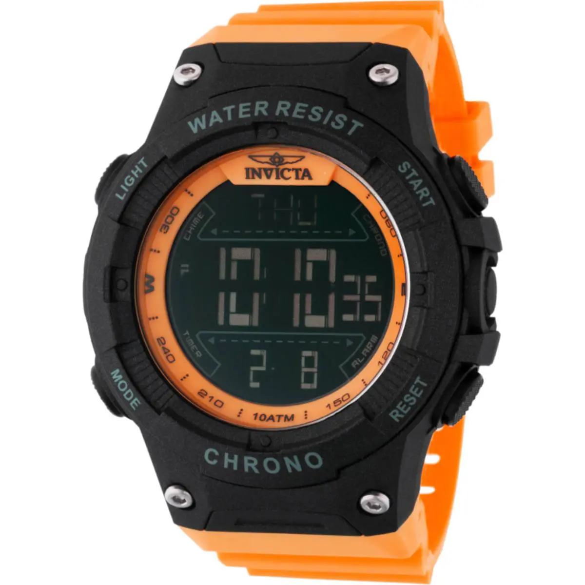 Invicta Men`s Digital Watch Invicta Racing Alarm Orange Polyurethane Strap 48050