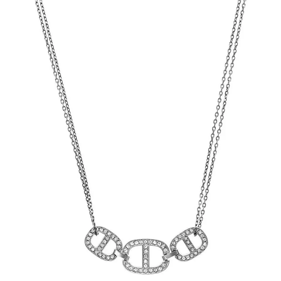 Michael Kors Silver Tone Maritime Links Crystals Chain Necklace MKJ4454