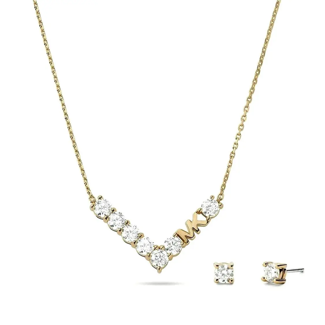 Michael Kors Gold-tone Crystal MK Necklace Earrings Giftset