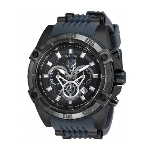 Invicta 26802 Marvel Black Panther Gray Blue Silicone Band Limited Edition 52MM - Face: Black, Dial: Black, Band: Blue, Black
