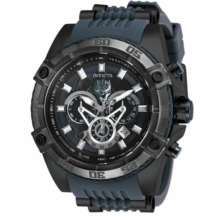 Invicta Marvel Black Panther Men`s 52mm Limited Edition Chronograph Watch 26802 - Dial: Black, Blue, Silver, Band: Blue, Gray, Bezel: Black