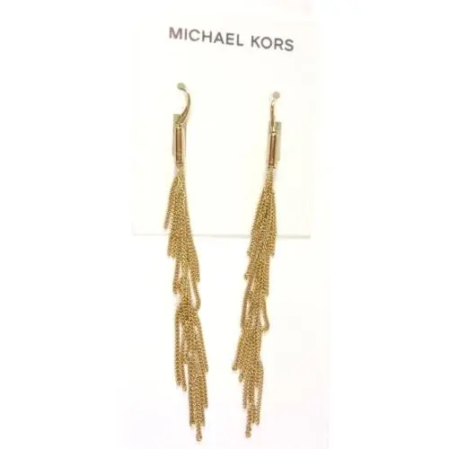 Gold Tone Fringed Chains Tassel Linear Drop Earrings MKJ5790 by Michael Kors
