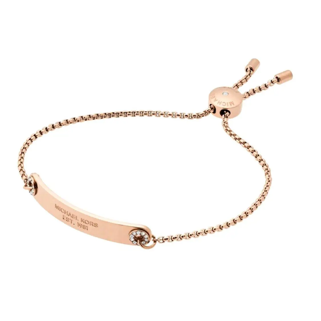 Michael Kors Haute Plaque Rose Gold-tone CZ Slider Bracelet