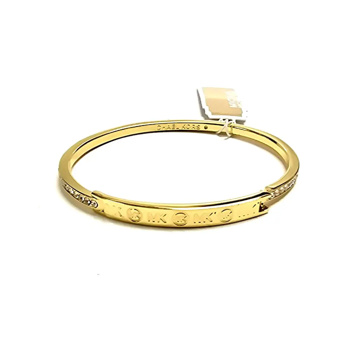 Michael Kors Gold Tone Crystals MK Logo Brass Bangle Bracelet -MKJ0031