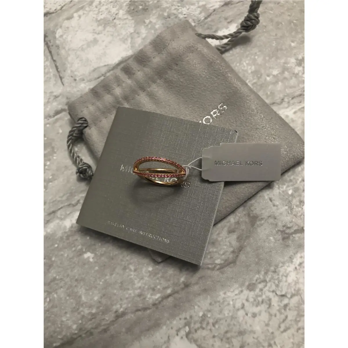 Michael Kors Women`s Sterling Silver 925 Gold Plate X Pavé Nesting Ring 7