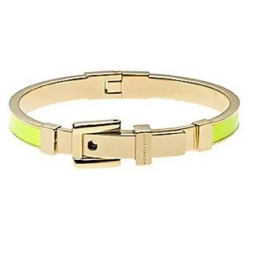Michael Kors Gold Tone+yellow Enamel Hinge Belt Buckle Bangle Bracelet MKJ2617