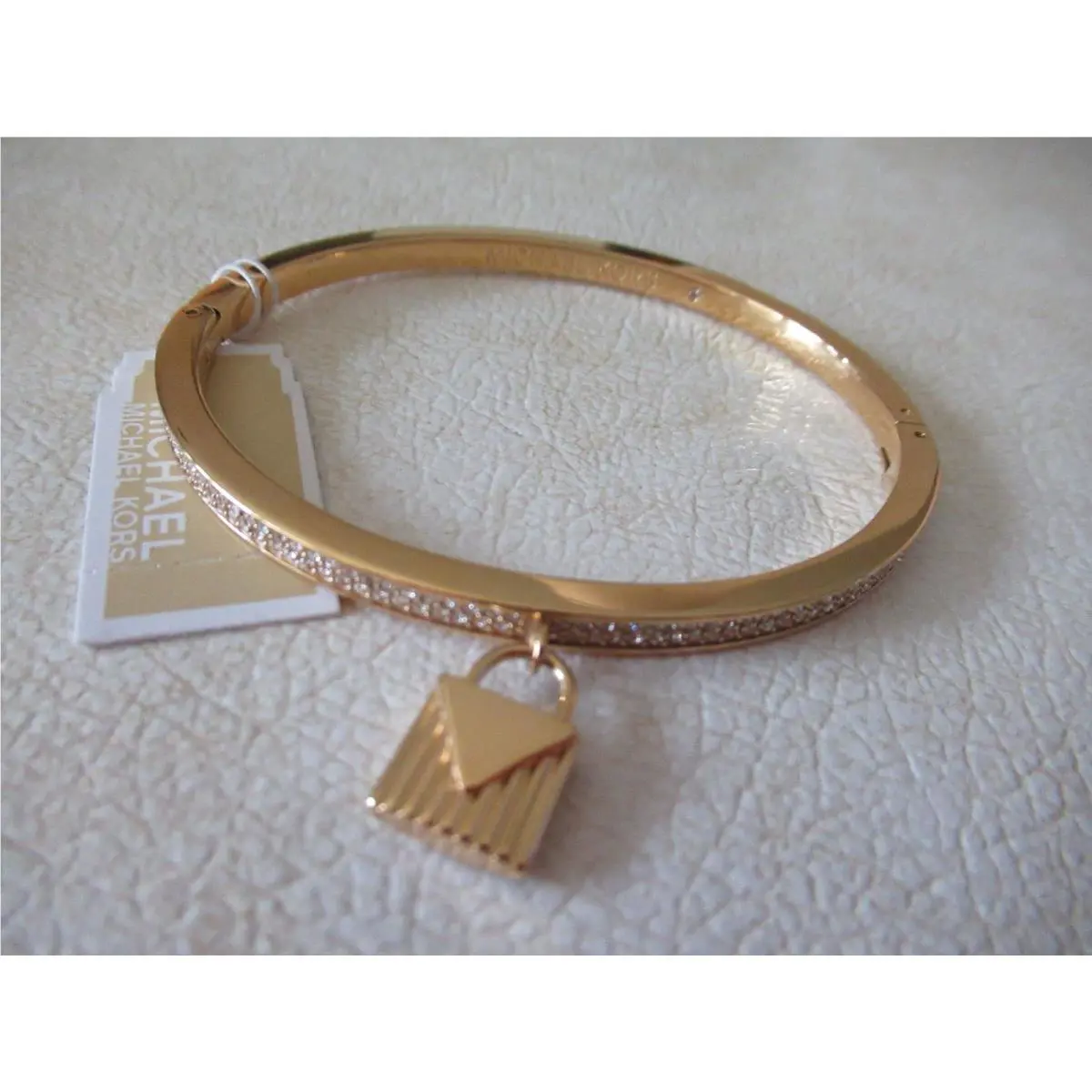 Michael Kors Color Crush Gold Tone Pave Stone Bangle Bracelet/ Charm