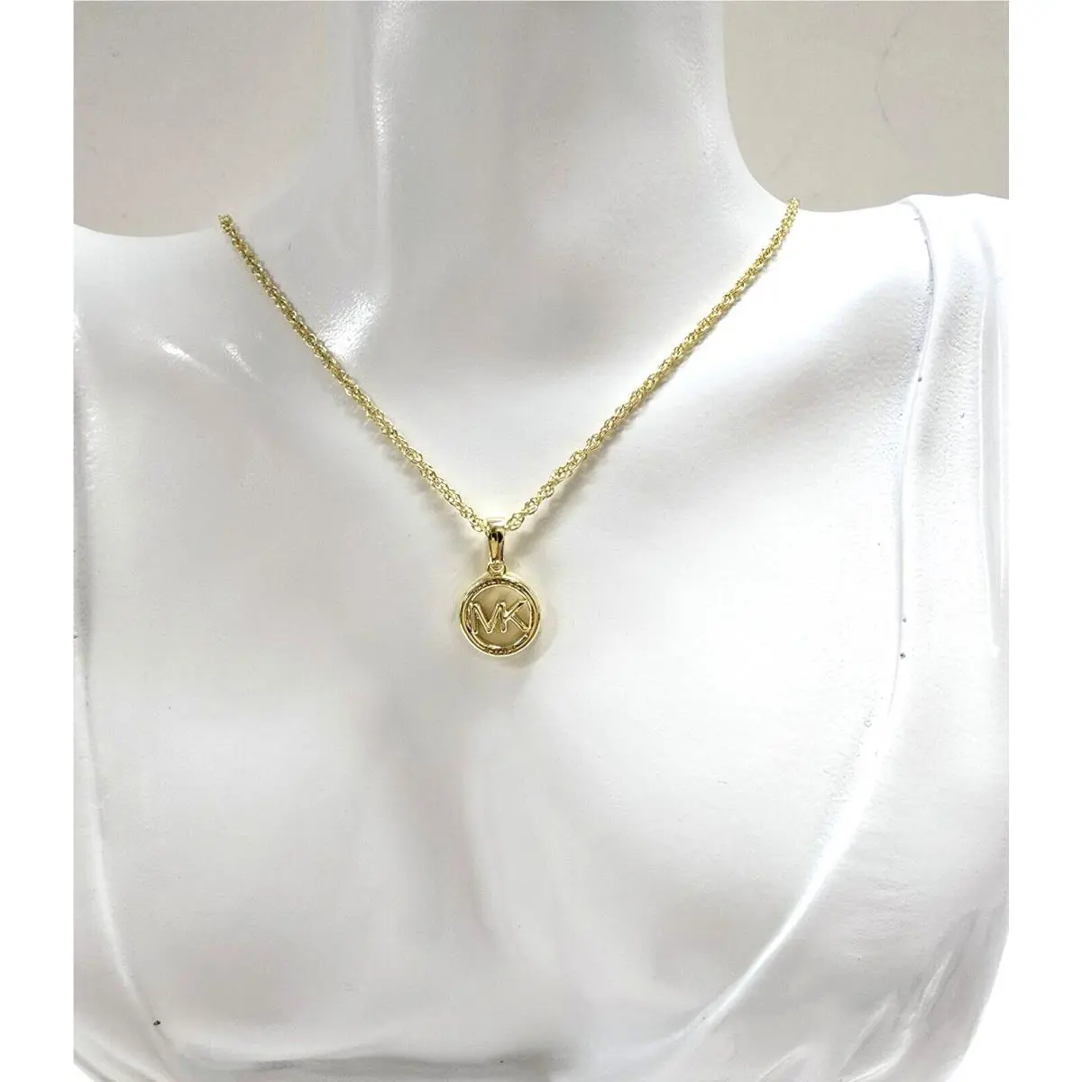 Michael Kors Gold Chain Logo Hollow Disc Charm Necklace MKJ0105