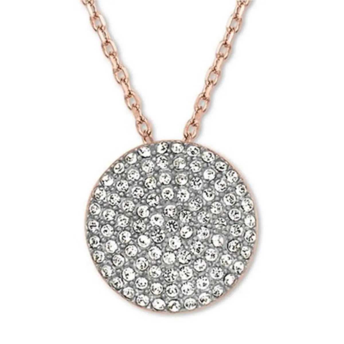 Michael Kors Brilliance Rose Gold Necklace Crystals Pave Disk MKJ3909791 +mk Box
