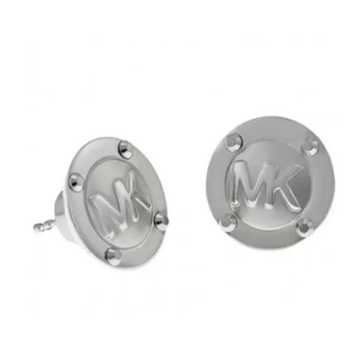 Michael Kors Brushed Silver Tone MK Logo Disc Stud Earrings MKJ1667 +box