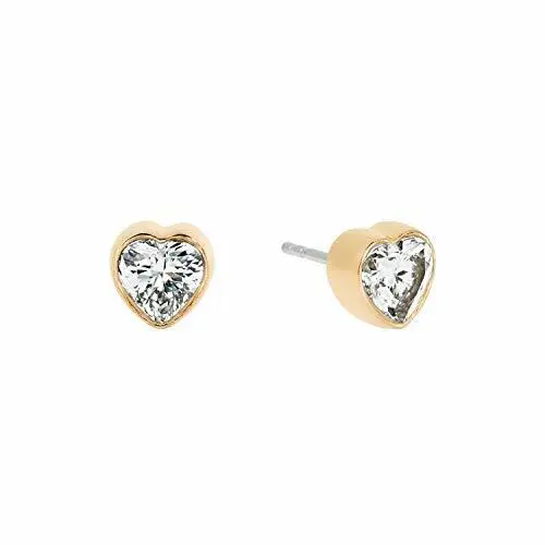 Michael Kors Yellow Gold Stud Earrings Single Crystal Heart MKJ6019710 + MK Box