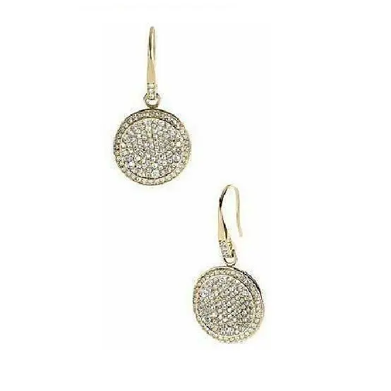 Michael Kors Concave Gold Pave Crystals Disk Drop Hook Earrings MKJ2072