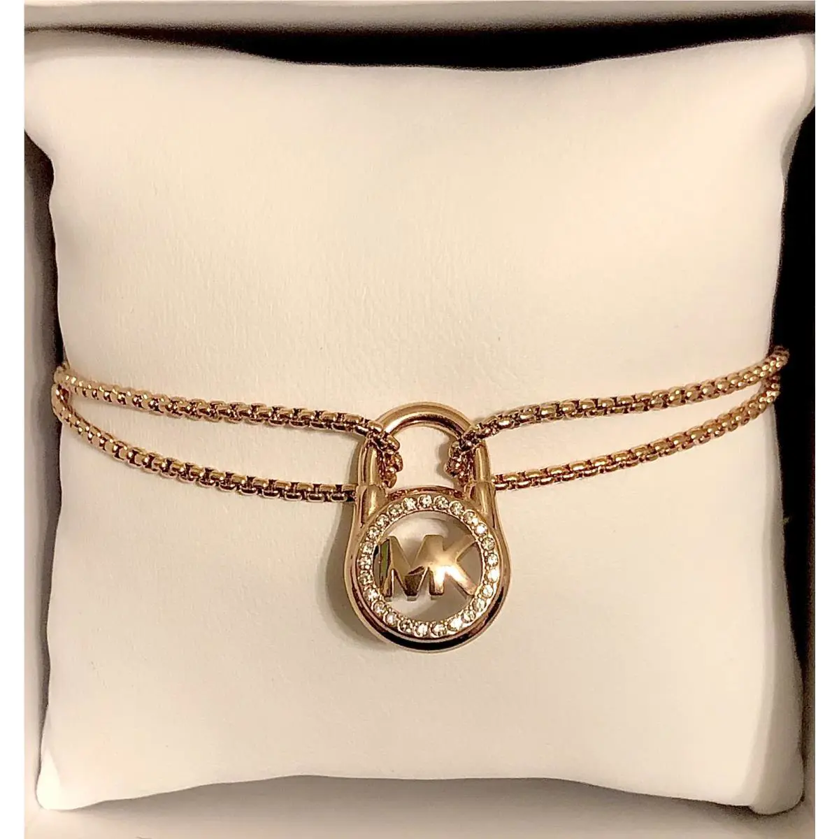 Michael Kors Rose Gold-tone Crystal Pave Padlock Slider Bracelet