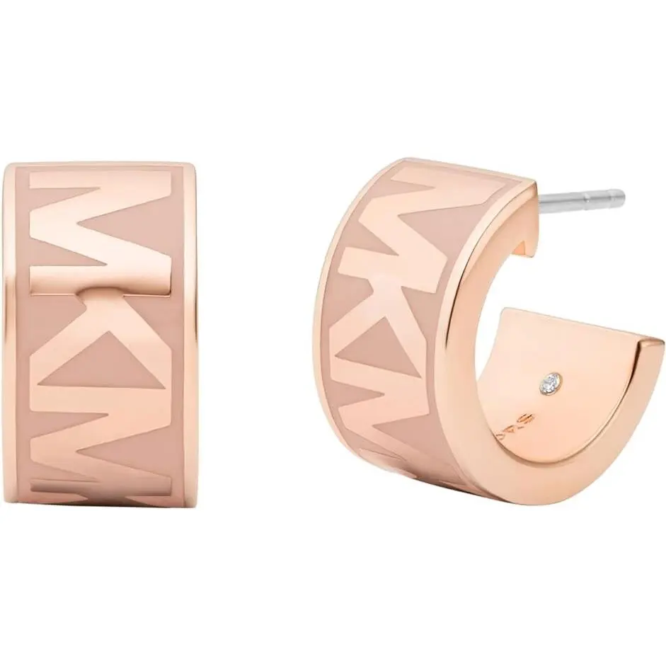 Rose Gold Pink Mauve Enamel MK Logo Huggie Hoop Earrings -MkJ0027 by Michael Kors