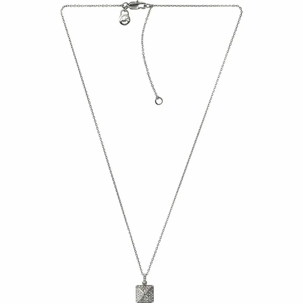 Michael Kors Silver Chain+pyramid Crystal Pave Charm Padlock Necklace MKJ2860