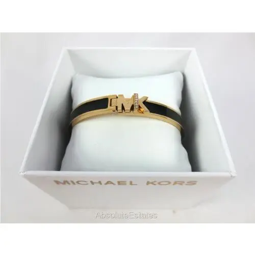 Michael Kors Haute Gold Crystal Black Enamel Bangle Bracelet MKJ7694710