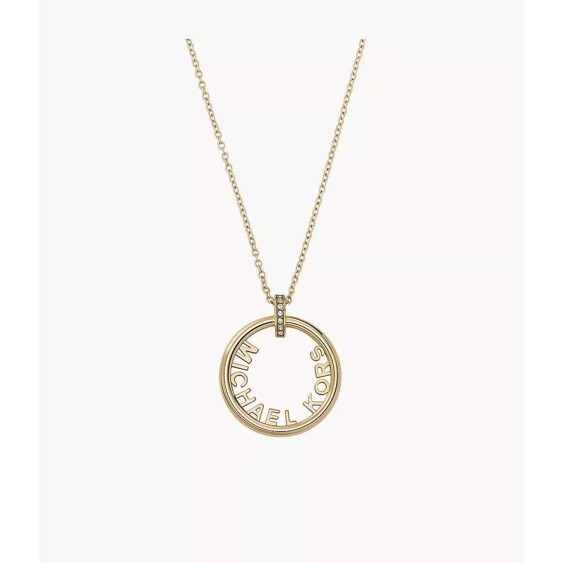 Michael Kors Gold Tone Chain Crystals Stainless Steel Pendant Necklace MKJ7994