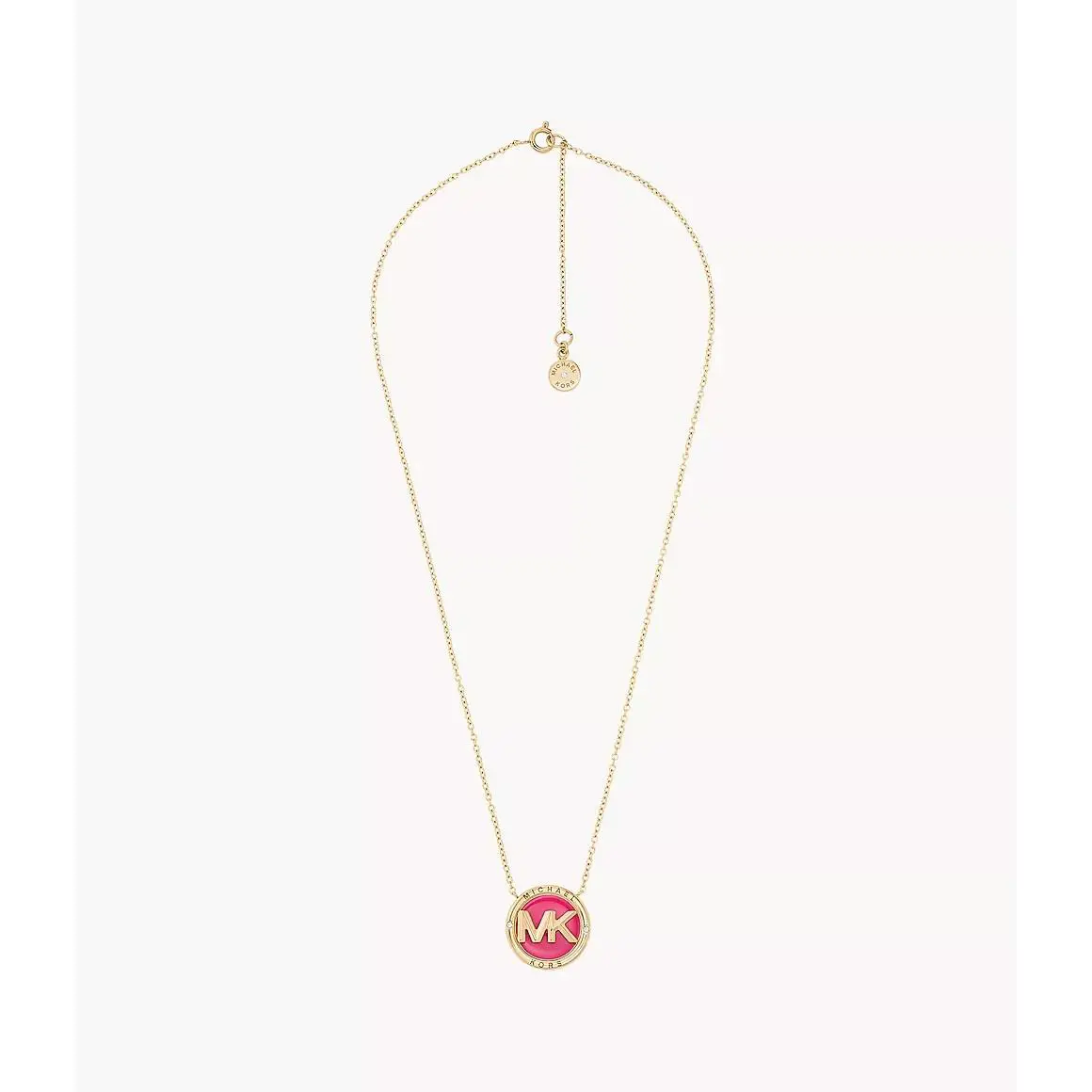 Michael Kors Yellow Gold Hot Pink Enamel MK Logo Pendant Necklace MKJ7870710