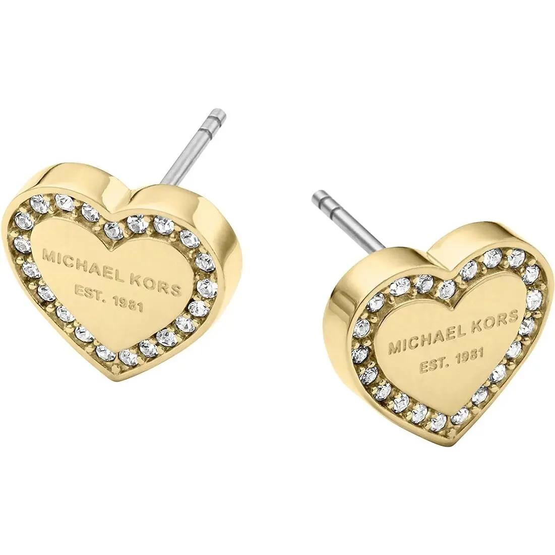 Michael Kors Gold Tone Crystal Pave Stud Heart Shape Earrings MKJ3965