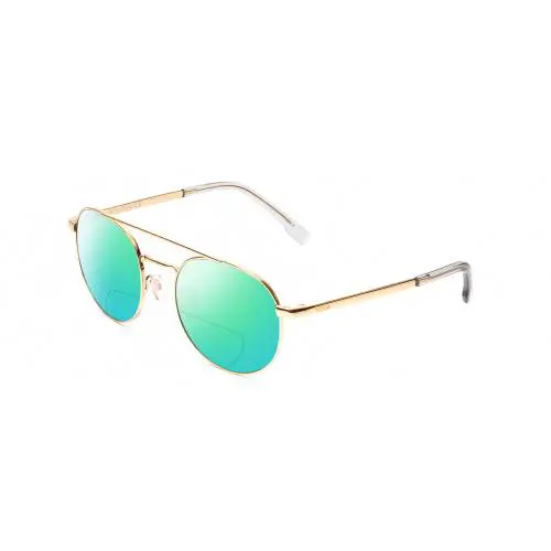 Ova Womens Pilot Polarized Bifocal Sunglasses in Shiny Gold/crystal 52mm Green Mirror by Bolle